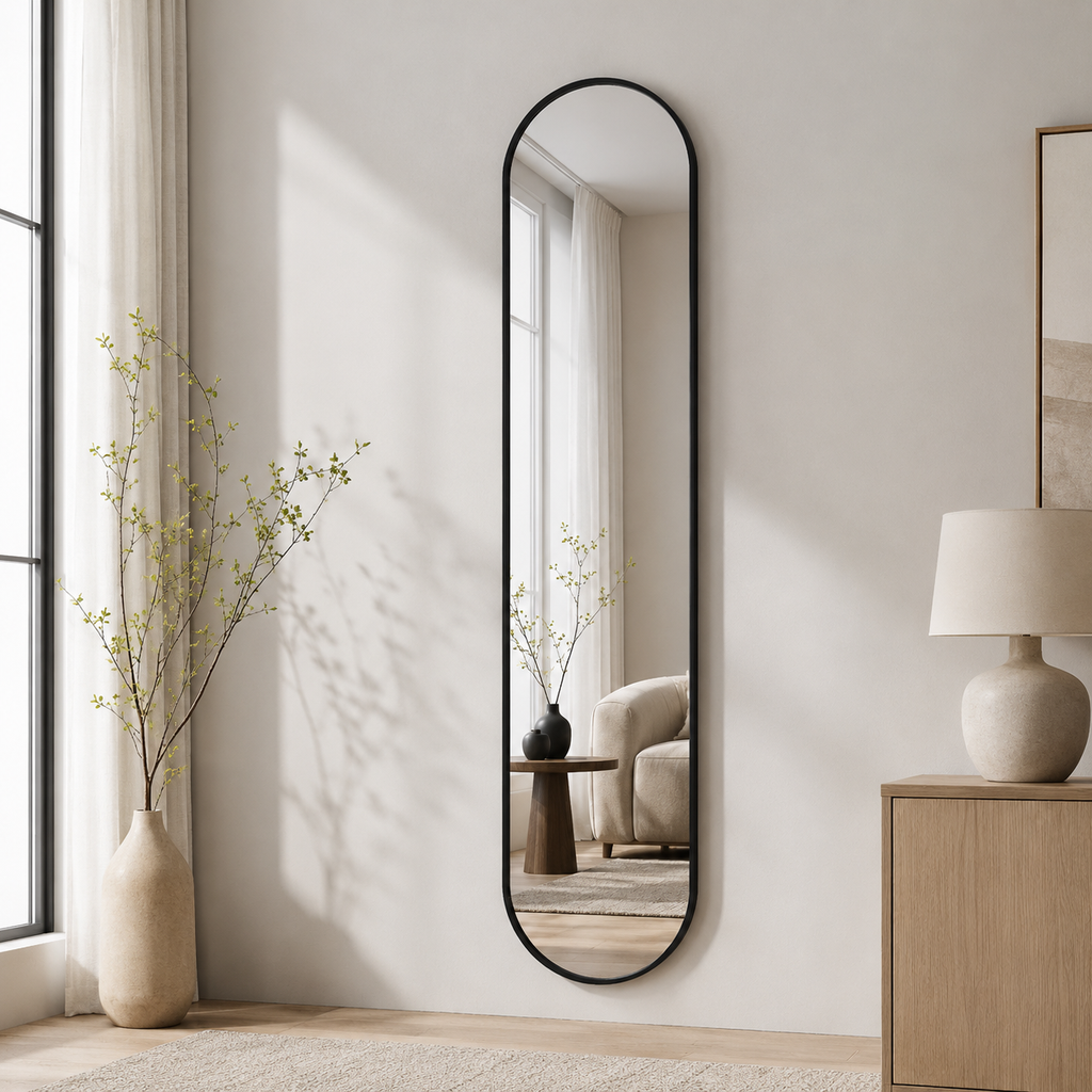 Ovalt helfigur speil 26x160 cm - Svart ramme
