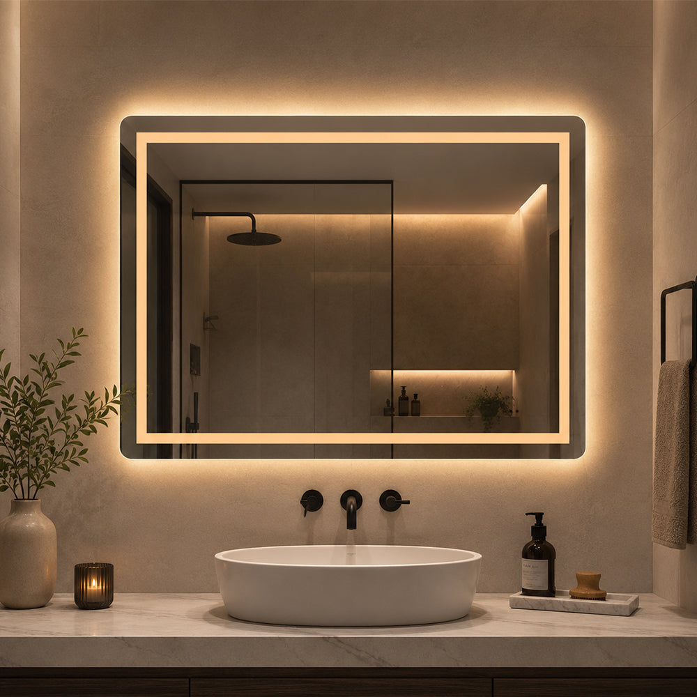 Firkantet Speil med Frontlight LED-lys og Antidugg 80x60 cm