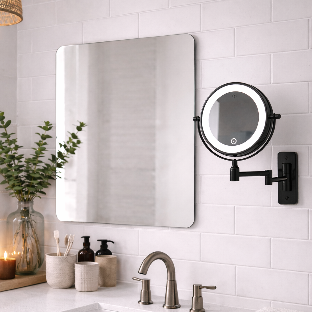 Makeup Speil m/X5 og X10 Forstørrelse og LED-lys til Vegg - Svart