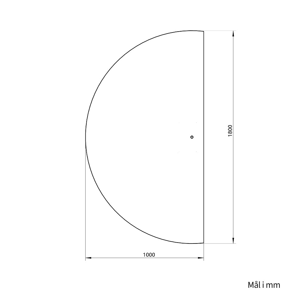 Halvsirkelformet speil med LED-lys 100x180 cm (Venstrevendt)