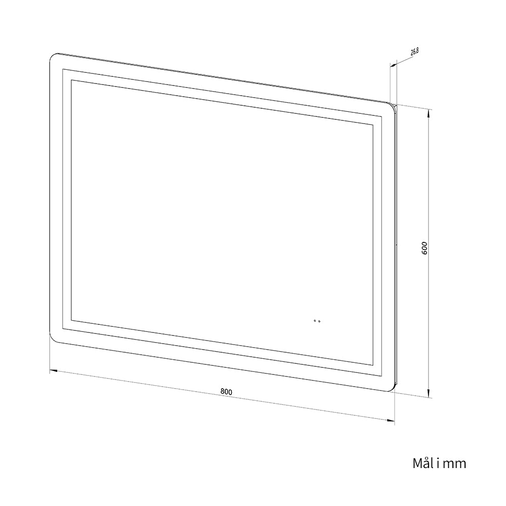 Firkantet Speil med Frontlight LED-lys og Antidugg 80x60 cm