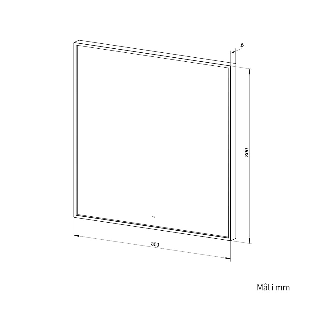Firkantet Speil med LED-lys i Ramme og Antidugg 80x80 cm, Svart Ramme