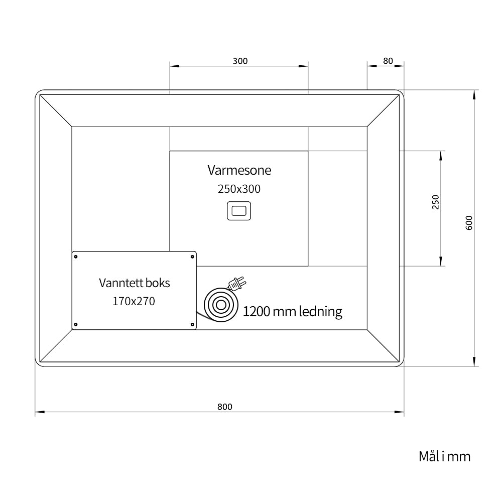 Firkantet Speil med Frontlight LED-lys og Antidugg 80x60 cm