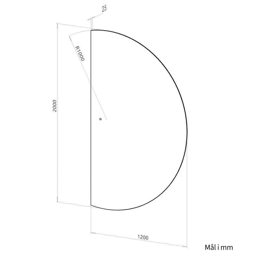 Halvsirkel speil med LED-lys 120x200 cm (Høyrevendt)