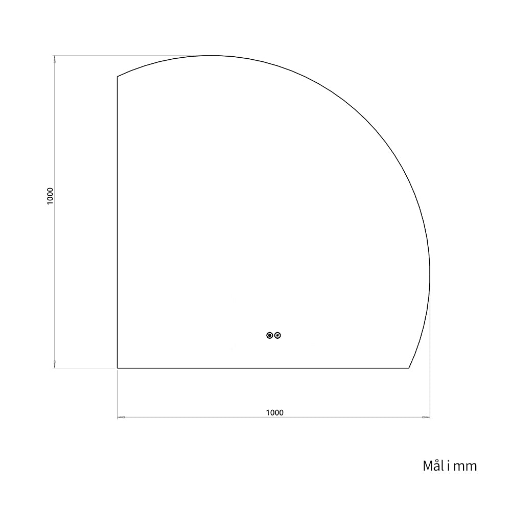 1/4 Rundt speil med LED-lys og antidugg 100x100 cm (Høyrevendt)