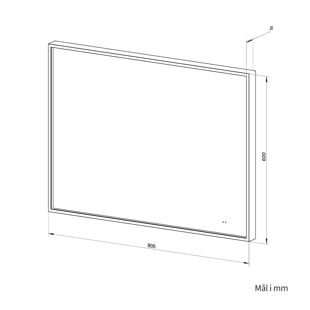 Rektangulært Speil med LED-lys i Ramme og Antidugg 80x60 cm, Svart Ramme