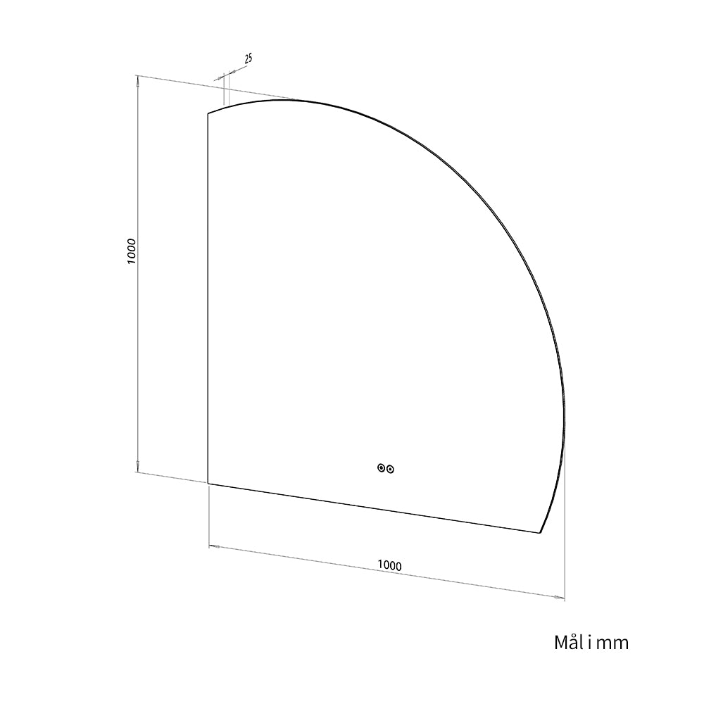 1/4 Rundt speil med LED-lys og antidugg 100x100 cm (Høyrevendt)