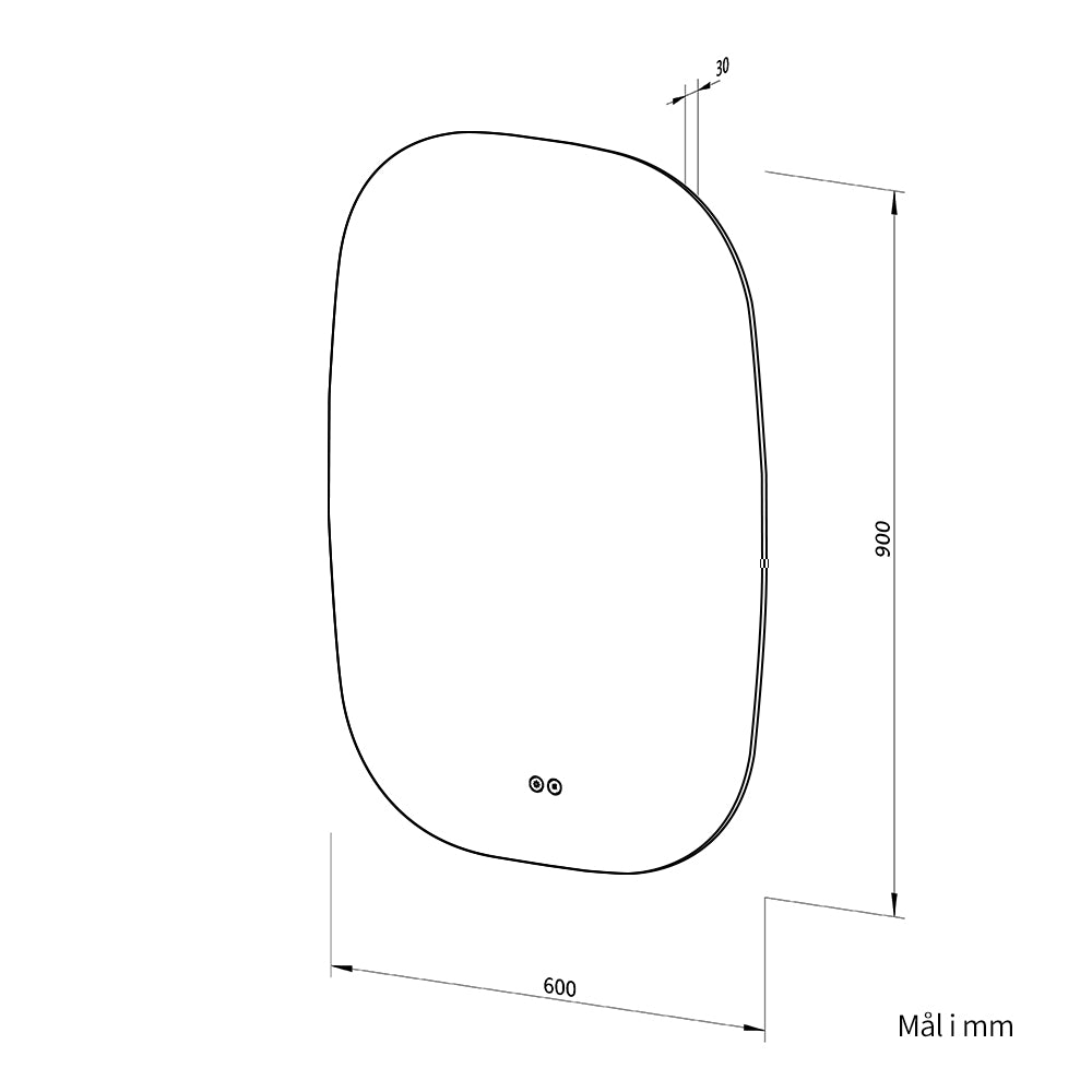Elliptisk speil med LED-lys og Antidugg 60x90 cm