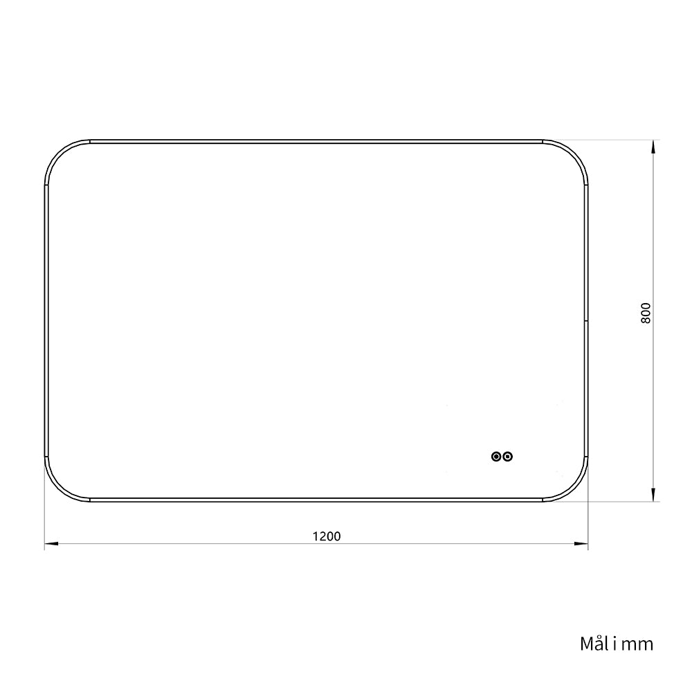 Rektangulært Speil, med LED-lys og Antidugg 120x80 cm - Svart ramme, runde hjørner