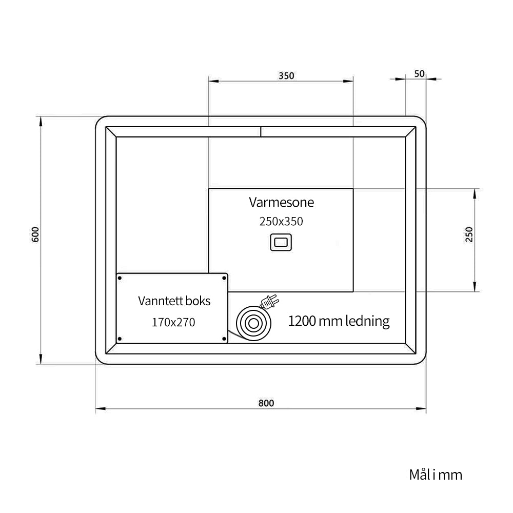 Rektangulært Speil med LED-lys og Antidugg 80x60 cm