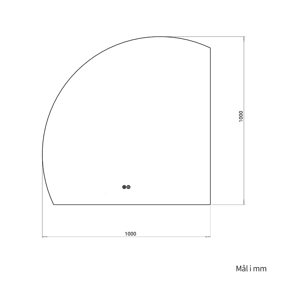 1/4 Rundt speil med LED-lys og Antidugg 100x100 cm (Venstrevendt)