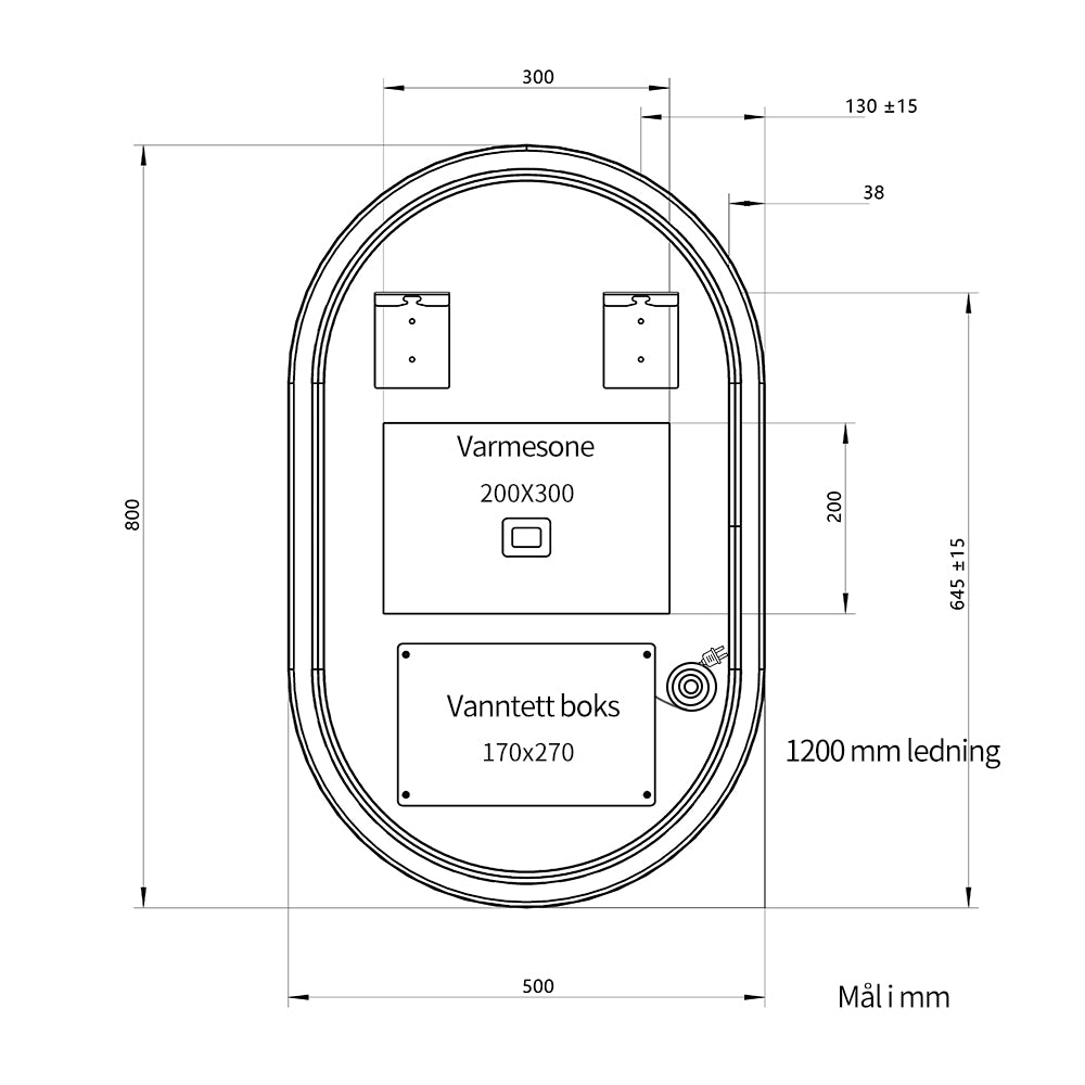 Ovalt Speil med LED-lys og Antidugg 50x80 cm m/Gull ramme