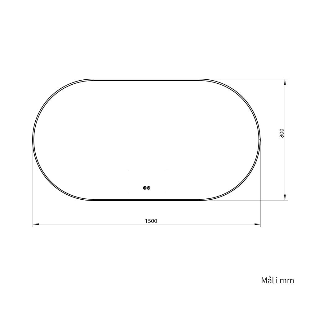 Ovalt Speil med Lys og Antidugg 150x80 cm m/Svart ramme