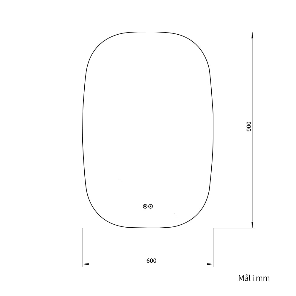 Elliptisk speil med LED-lys og Antidugg 60x90 cm