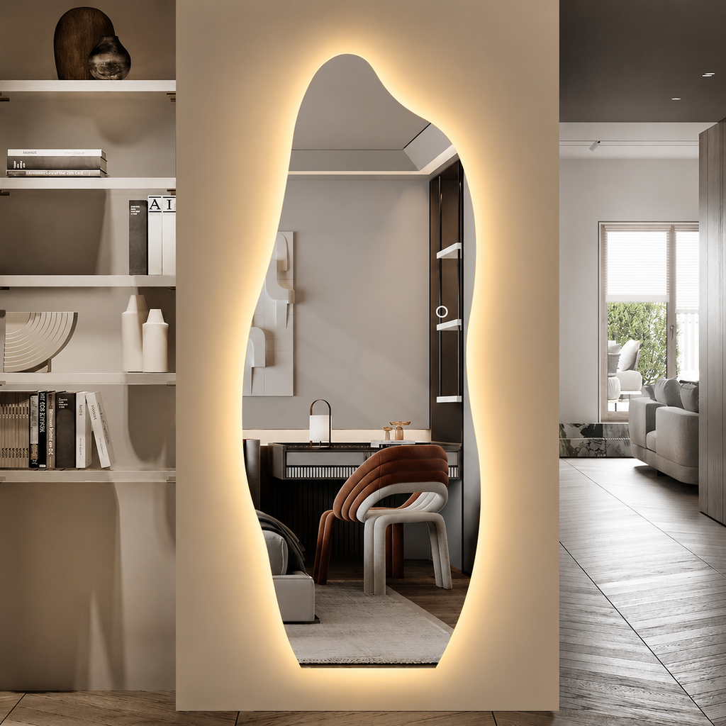 Organisk Helfigur speil med LED-lys til Vegg 60x165 cm