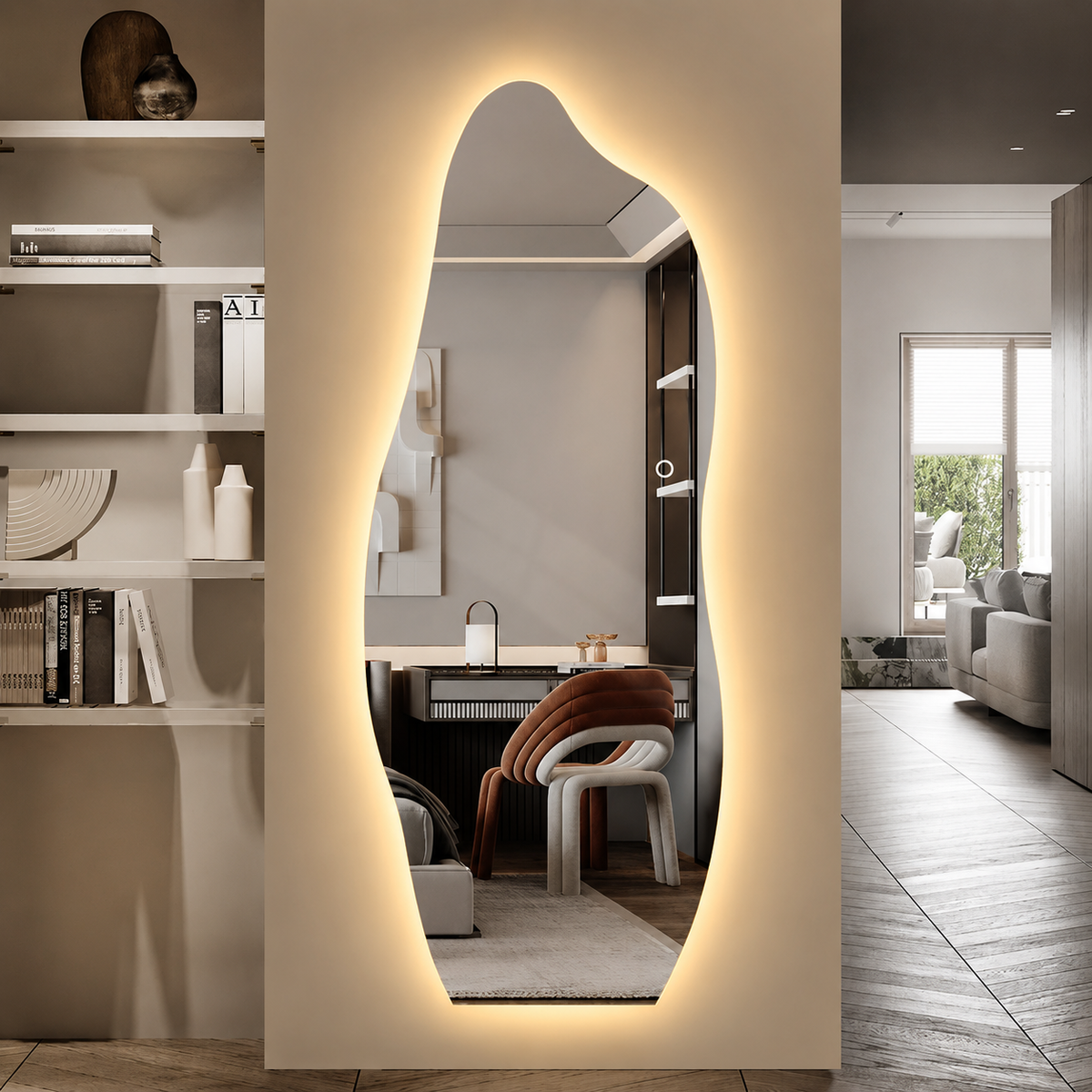 Organisk Helfigur speil med LED-lys til Vegg 60x165 cm