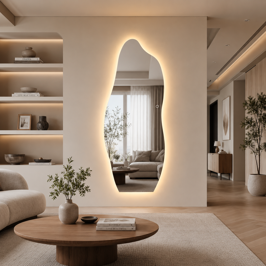Organisk Helfigur speil med LED-lys til Vegg 60x165 cm