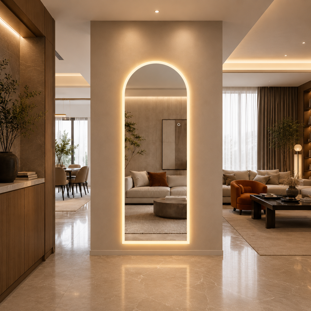 Helfigur Speil med LED-lys 65x170 cm, buet topp