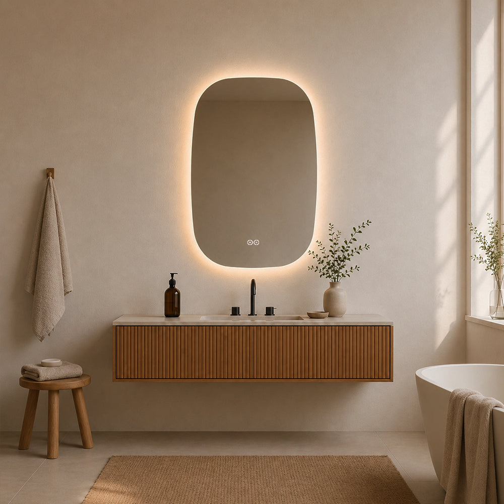 Elliptisk speil med LED-lys og Antidugg 60x90 cm