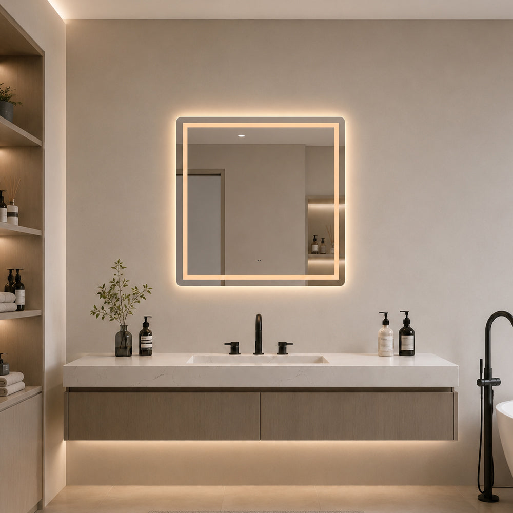 Kvadratisk Speil med Frontlight LED-lys og Antidugg 80x80 cm