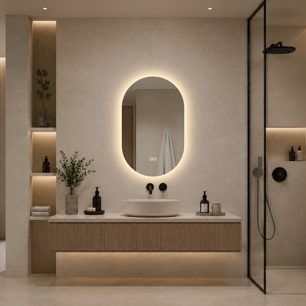 Ovalt Speil med LED-lys og Antidugg 50x80 cm
