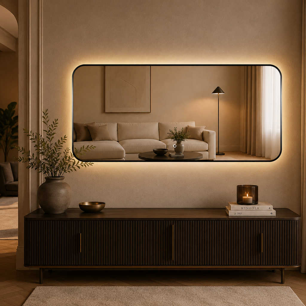 Rektangulært Speil med LED-lys 180x80 cm - Svart ramme