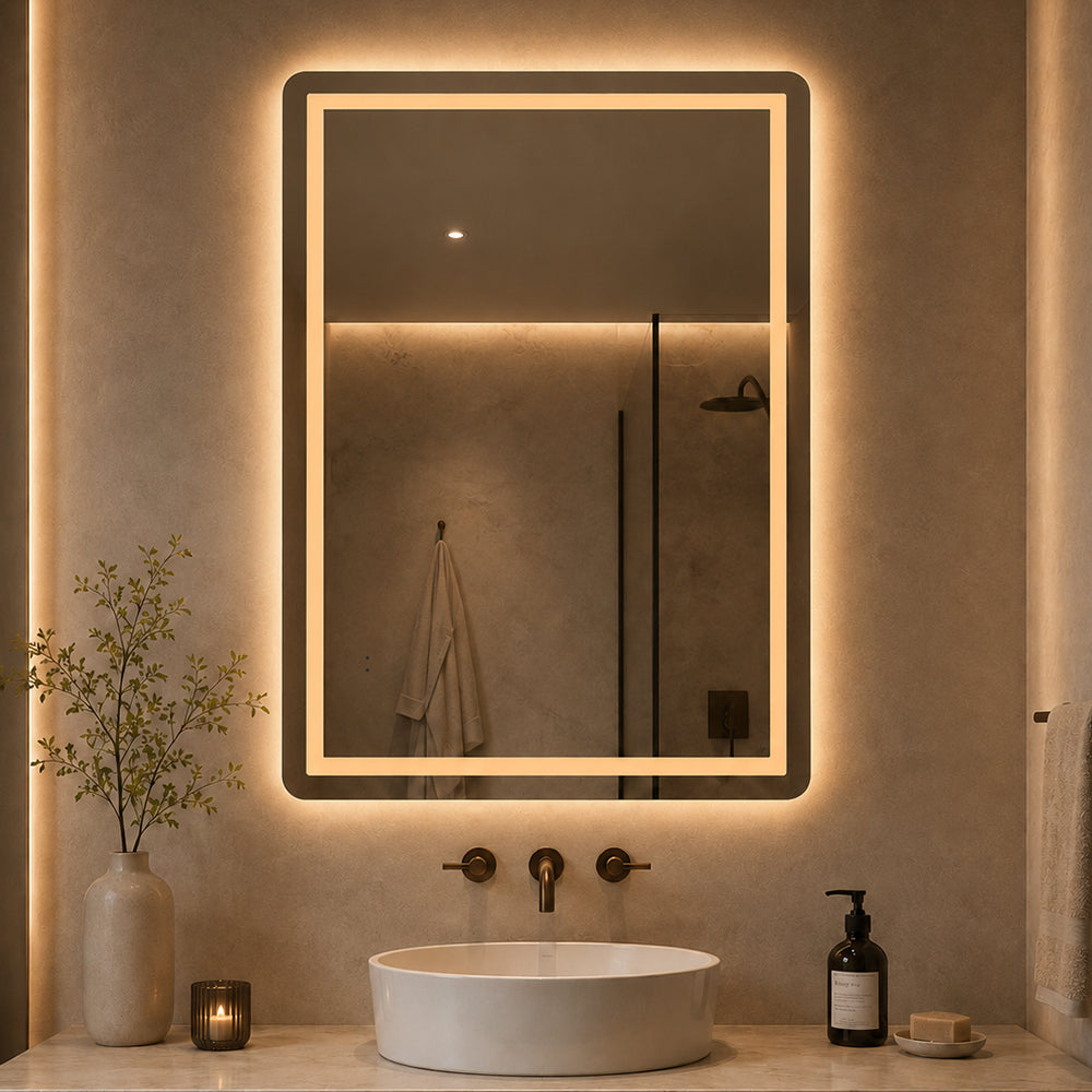 Firkantet Speil med Frontlight LED-lys og Antidugg 60x80 cm