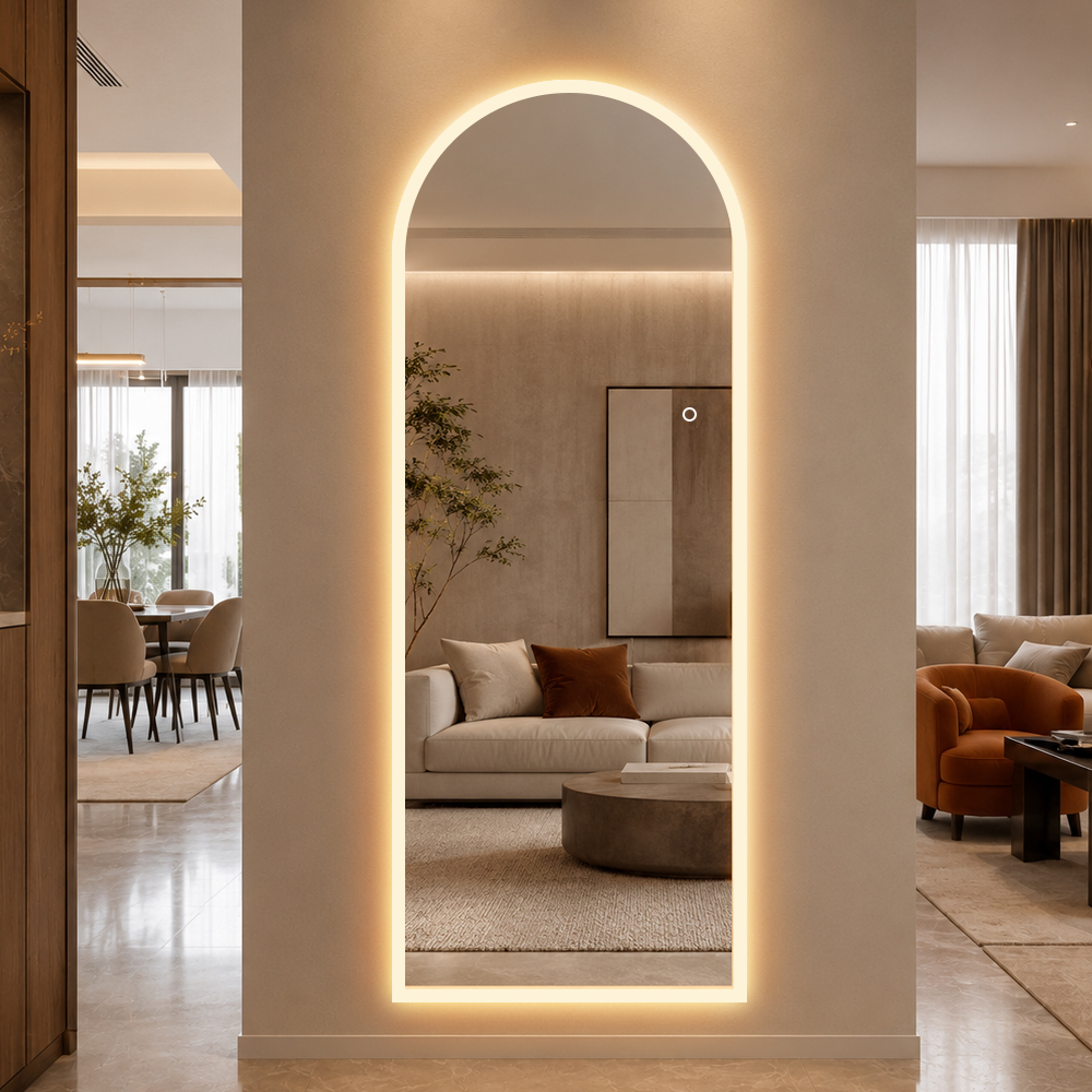 Helfigur Speil med LED-lys 65x170 cm, buet topp