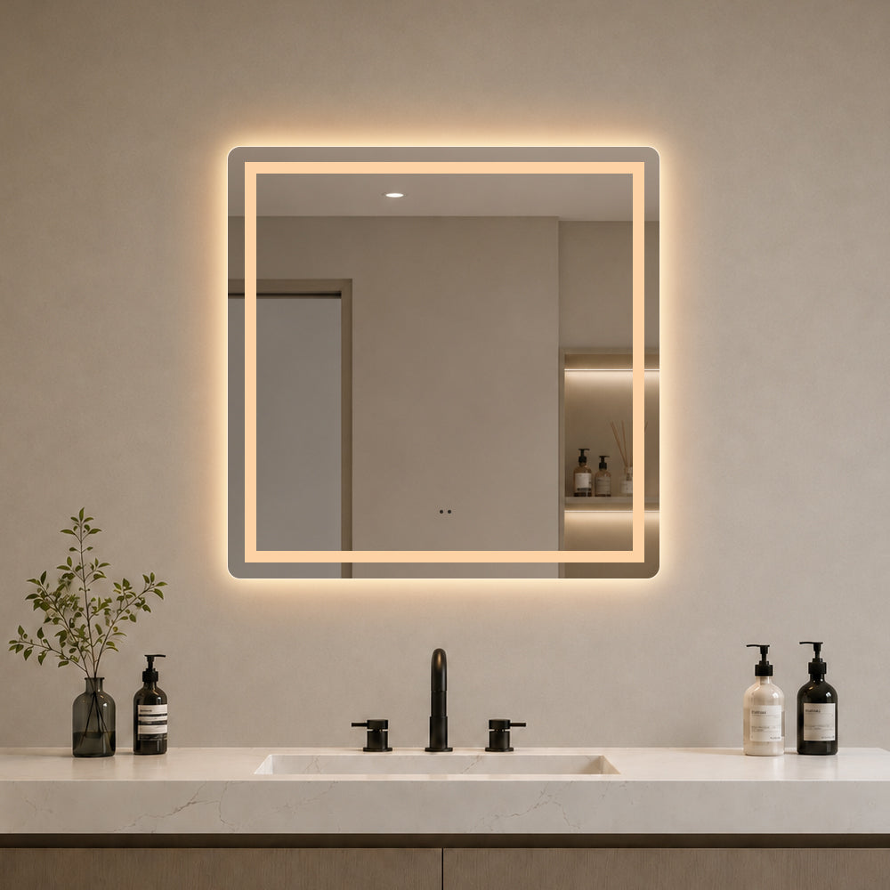 Kvadratisk Speil med Frontlight LED-lys og Antidugg 80x80 cm