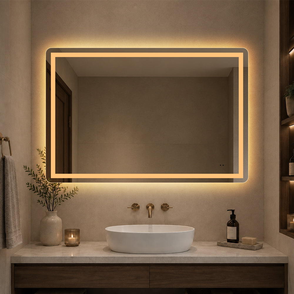 Firkantet Speil med Frontlight LED-lys og Antidugg 120x80 cm