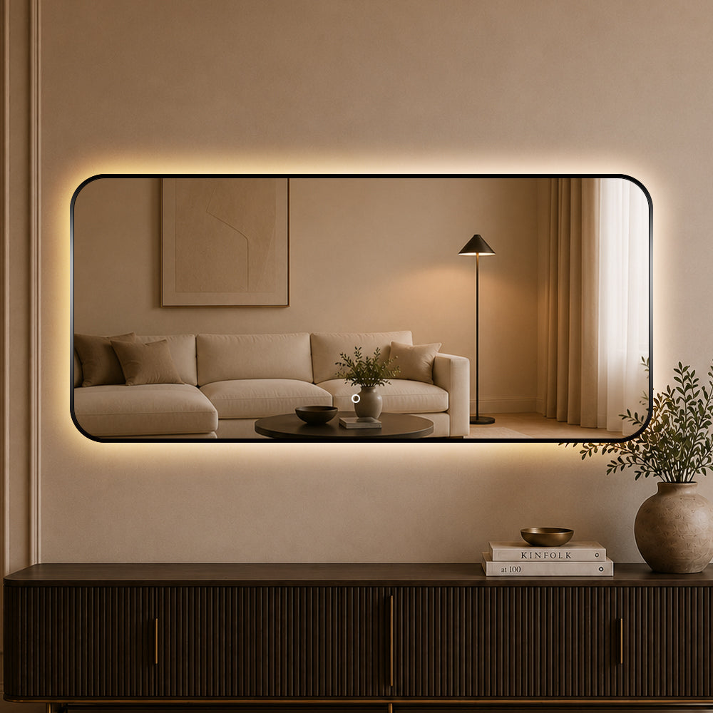 Rektangulært Speil med LED-lys 180x80 cm - Svart ramme