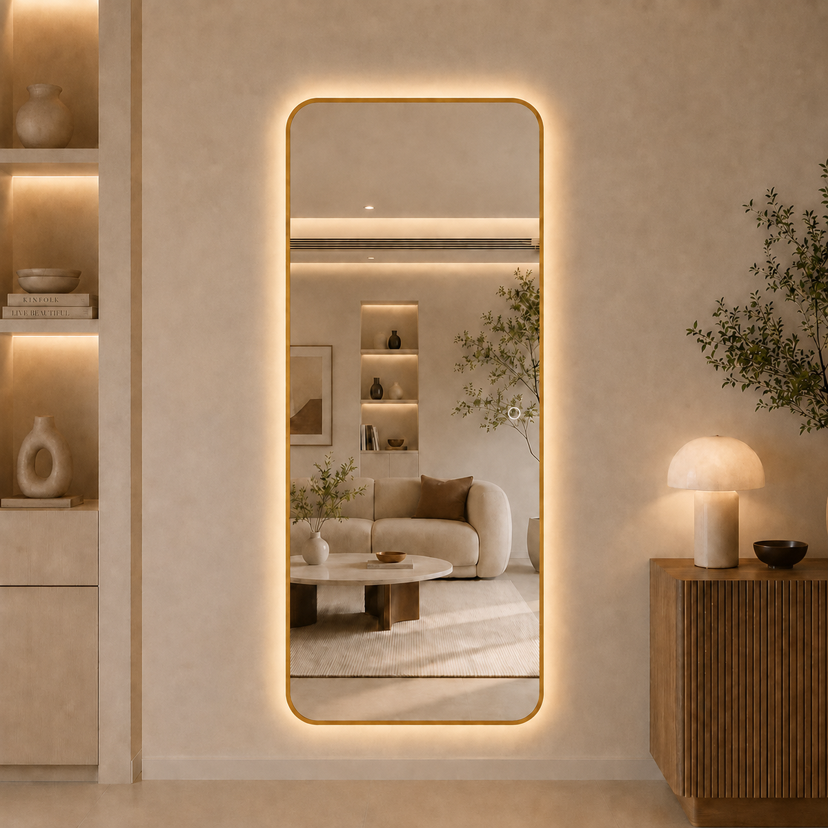 Helfigur Speil med LED-lys 80x180 cm - Gull ramme