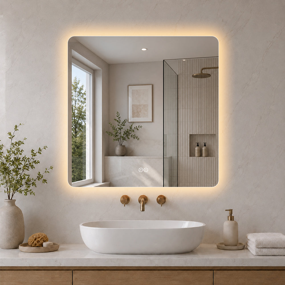 Kvadratisk speil med LED-lys og Antidugg 80x80 cm
