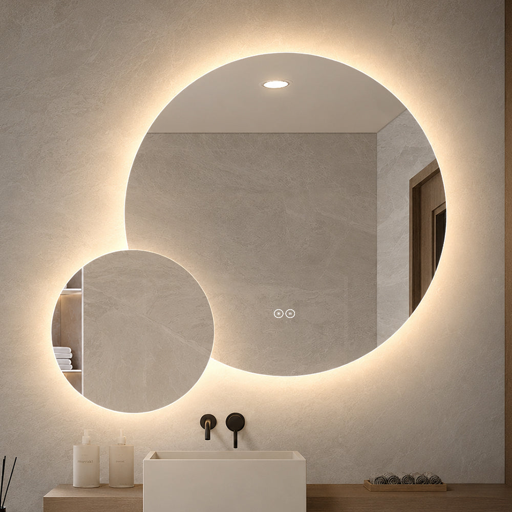 Dobbelt speil med LED-lys og Antidugg Ø80 + Ø40 cm (Høyrevendt)