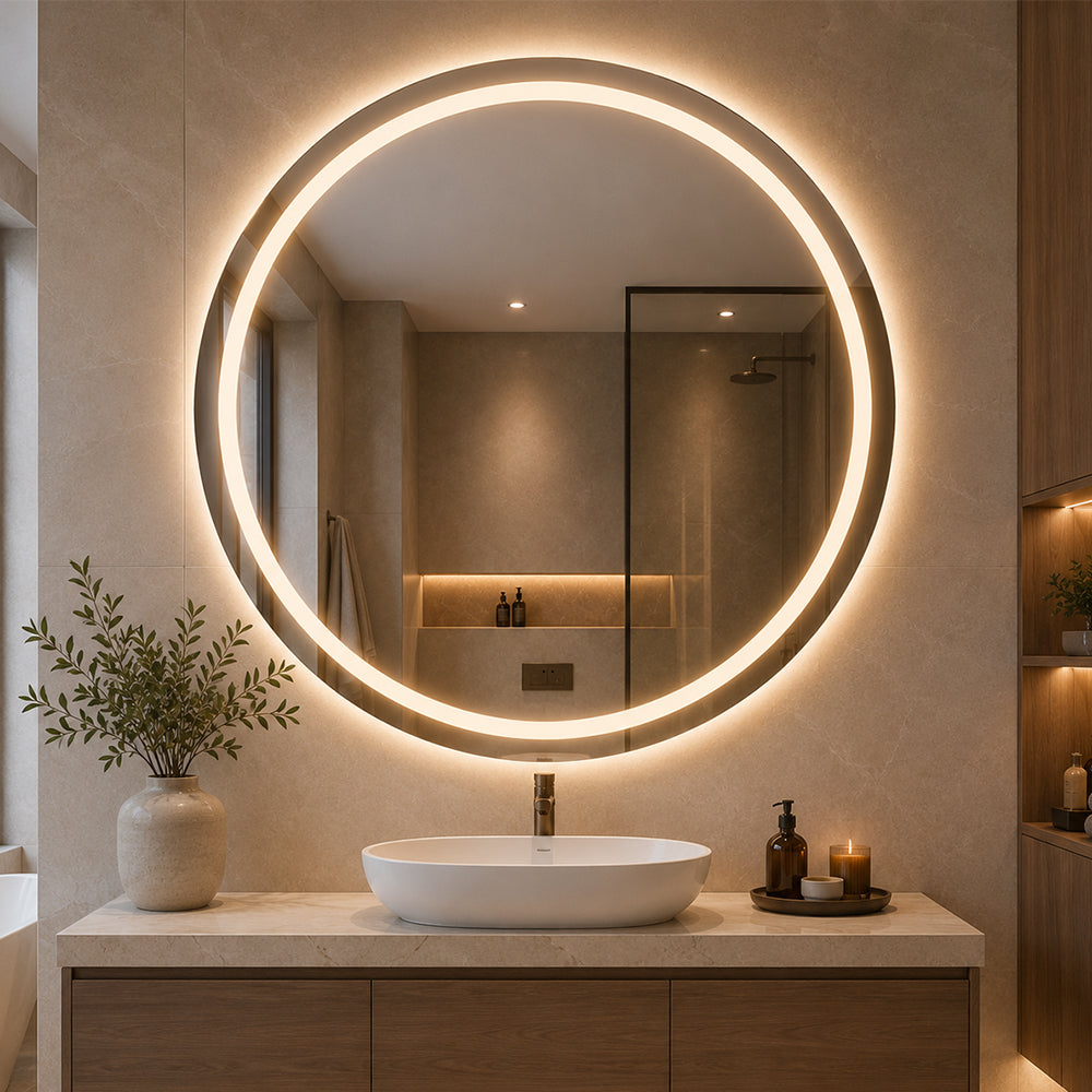 Rundt Speil med Frontlight LED-lys og Antidugg Ø100 cm