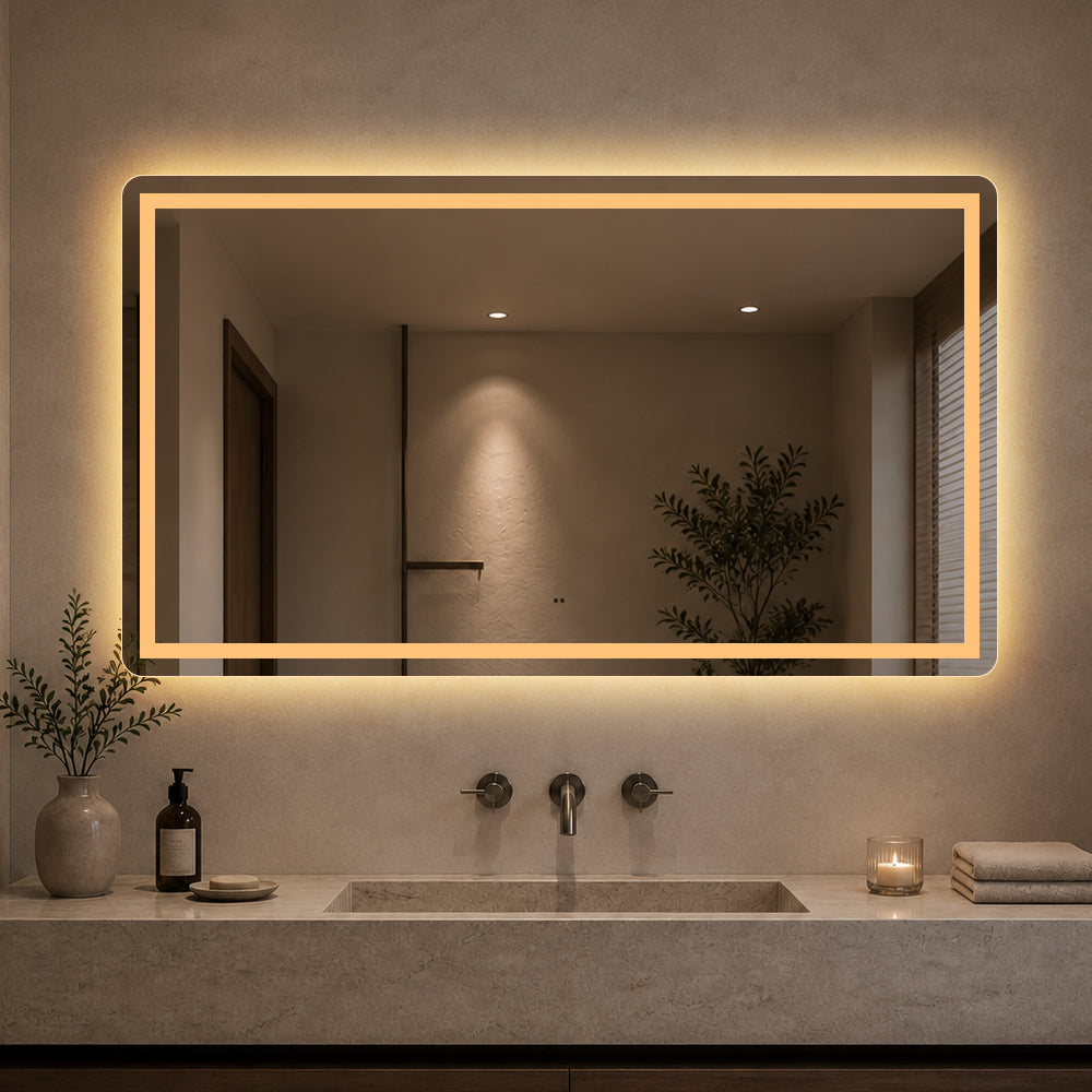 Firkantet Speil med Frontlight LED-lys og Antidugg 140x80 cm