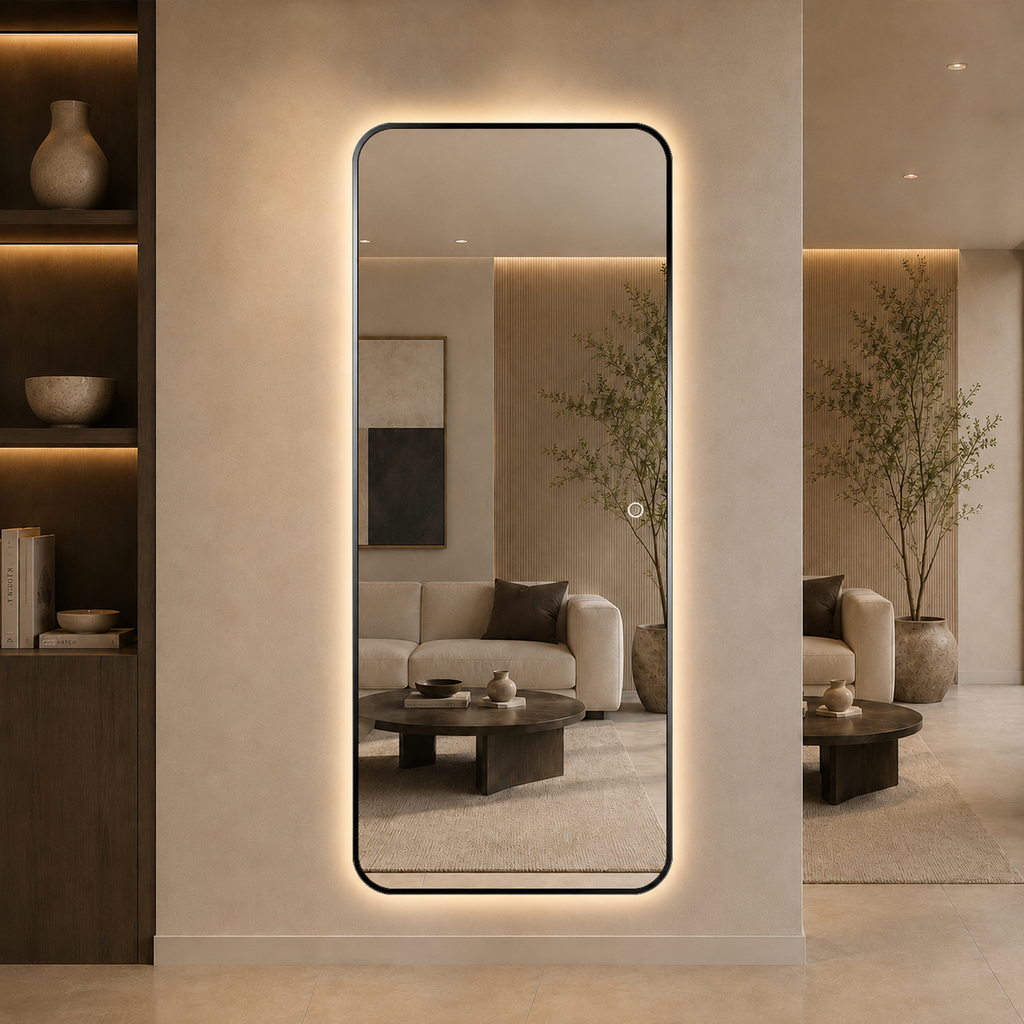 Helfigur Speil med LED-lys 80x180 cm - Svart Ramme
