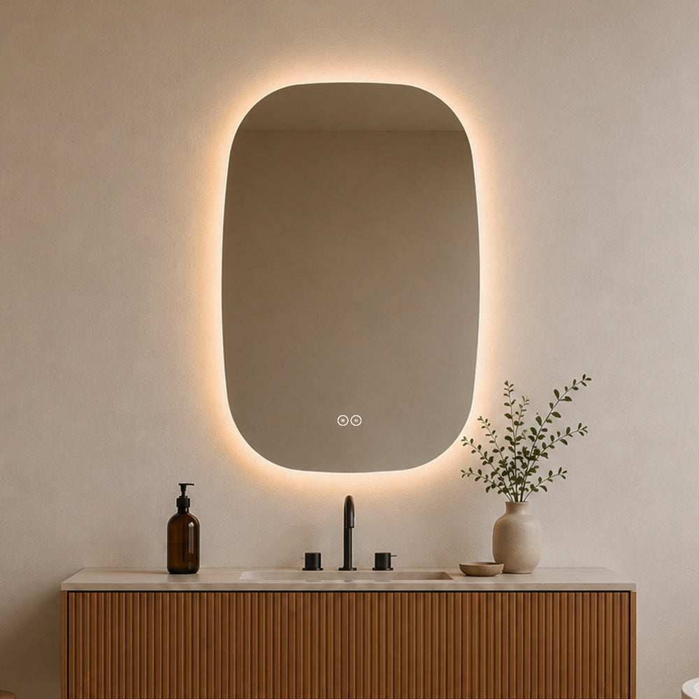 Elliptisk speil med LED-lys og Antidugg 60x90 cm