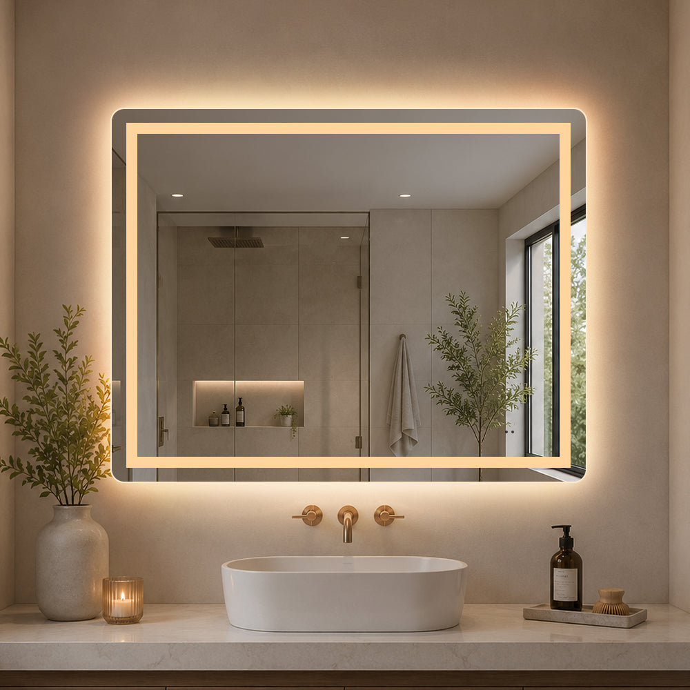 Firkantet Speil med Frontlight LED-lys og Antidugg 100x80 cm
