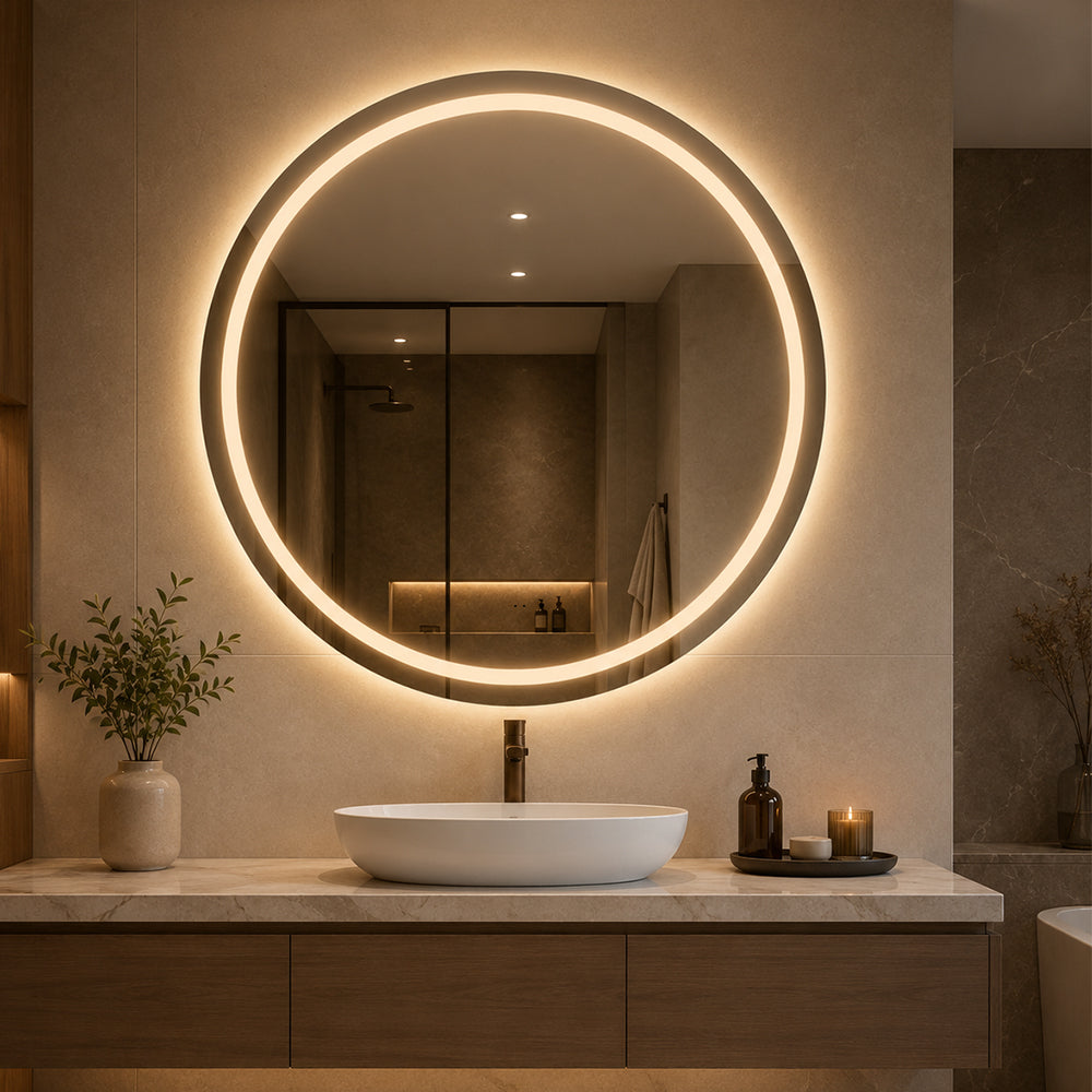 Rundt Speil med Frontlight LED-lys og Antidugg Ø90 cm