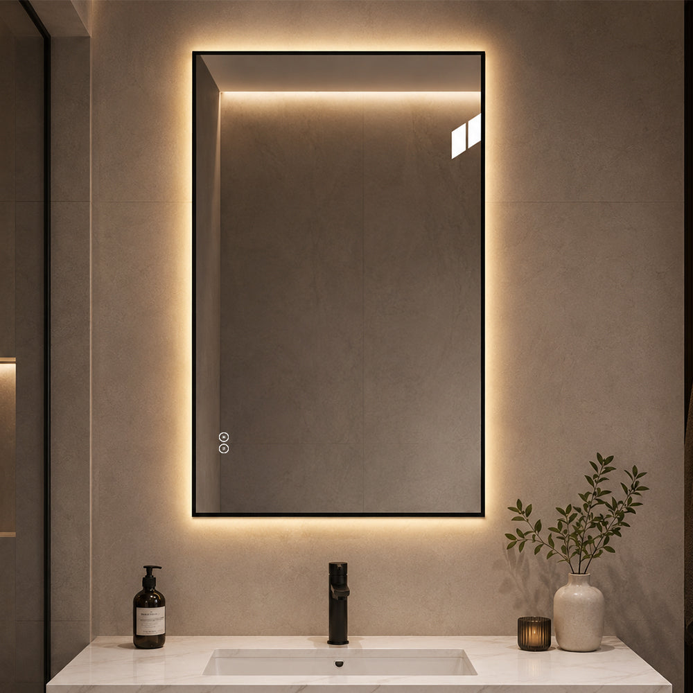 Rektangulært Speil med LED-lys og Antidugg 80x120 cm - Svart ramme 90º