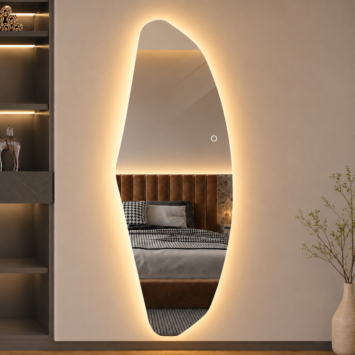 Organisk Helfigur speil med LED-lys til vegg 65x170 cm