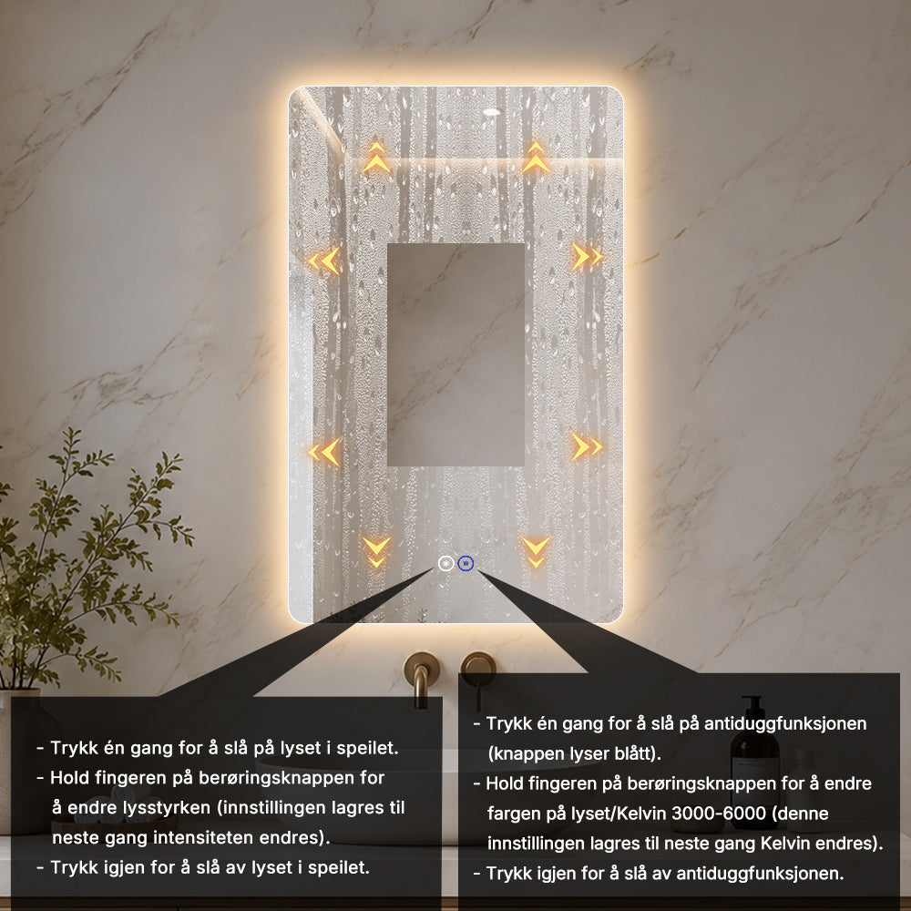 Rektangulært Speil med LED-lys og Antidugg 50x80 cm