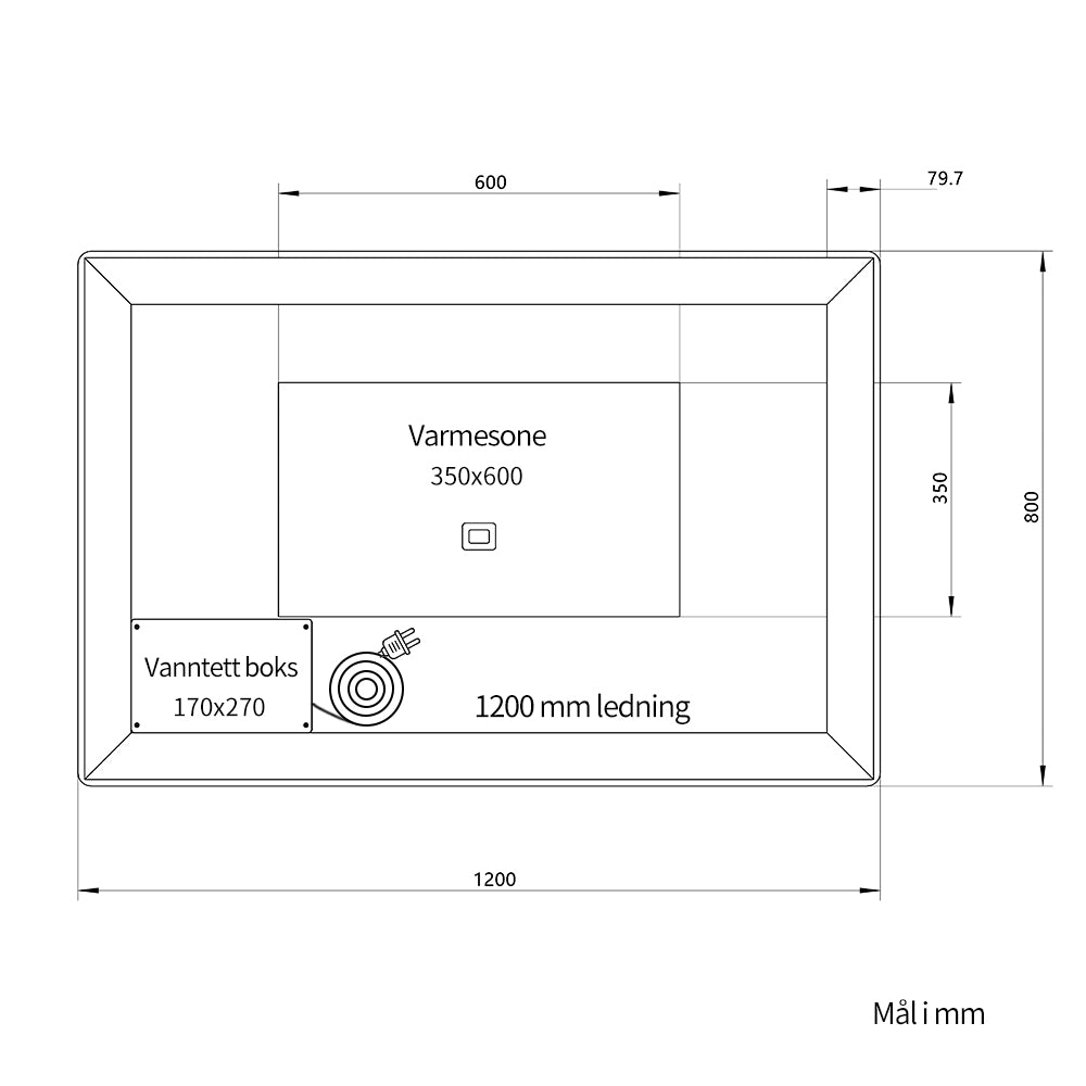 Firkantet Speil med Frontlight LED-lys og Antidugg 120x80 cm
