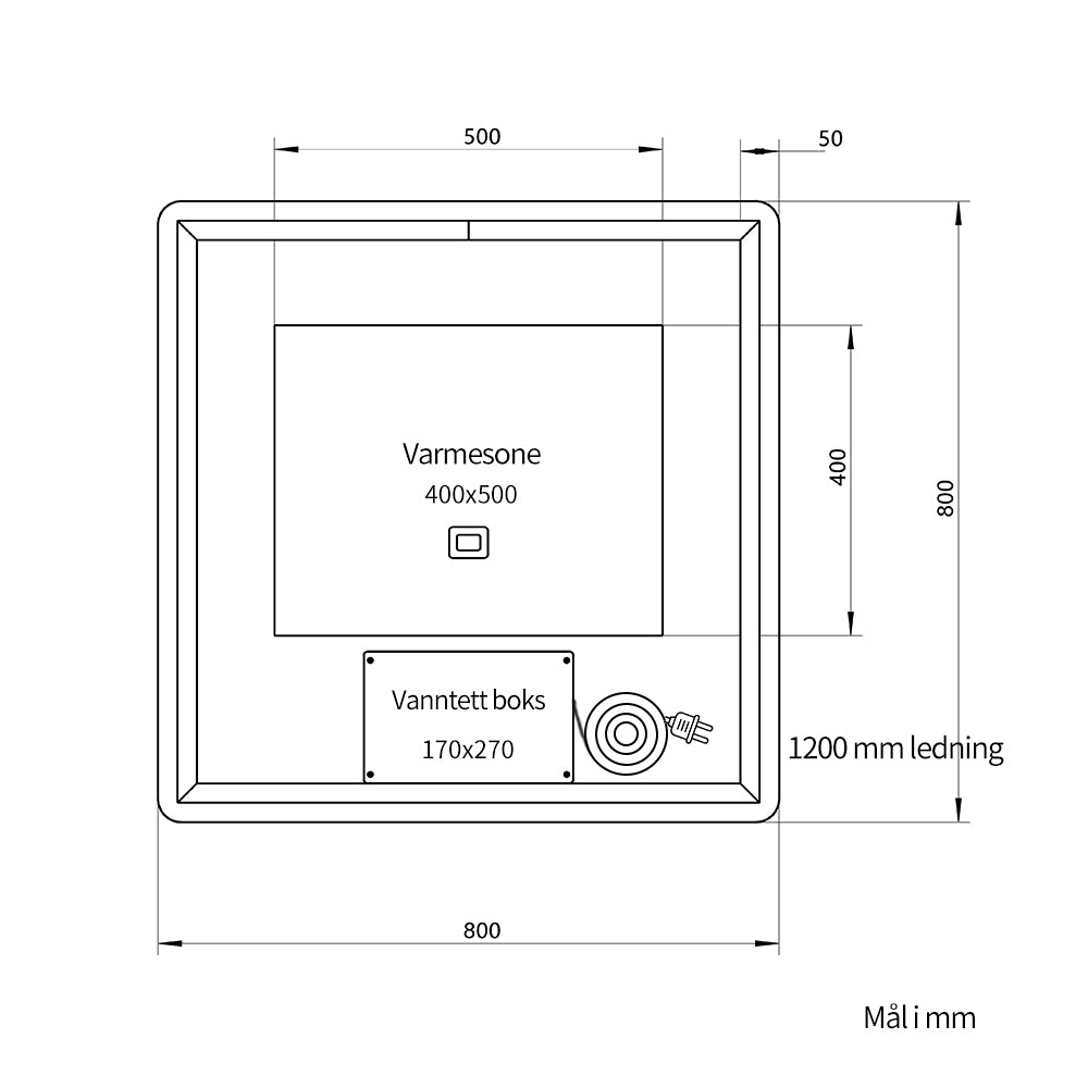 Kvadratisk speil med LED-lys og Antidugg 80x80 cm