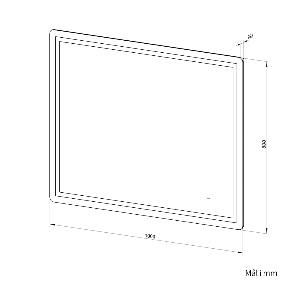 Firkantet Speil med Frontlight LED-lys og Antidugg 100x80 cm