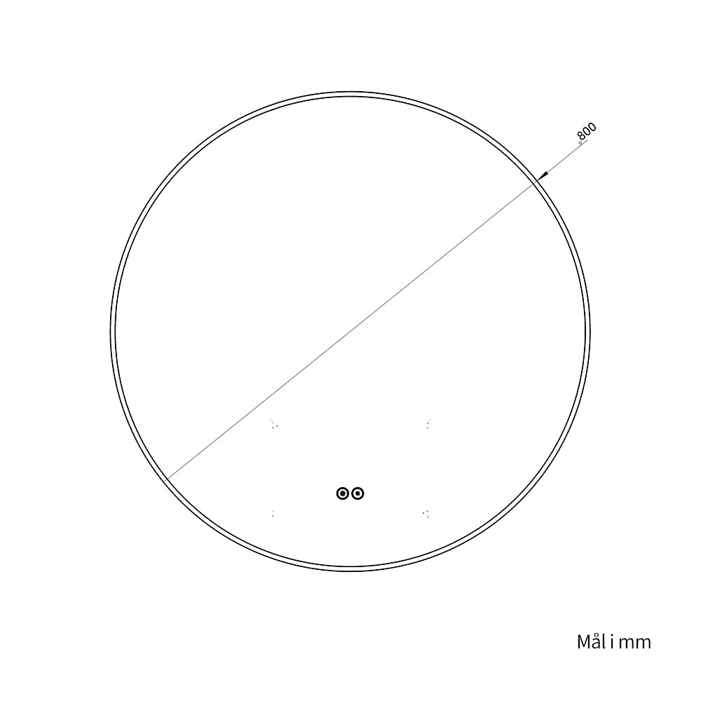 Rundt speil med LED-lys og Antidugg Ø80 cm m/Svart Ramme