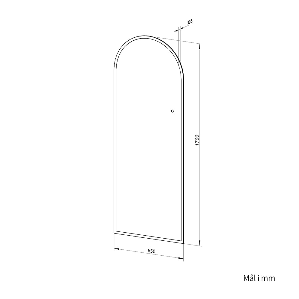 Helfigur Speil med LED-lys 65x170 cm, buet topp