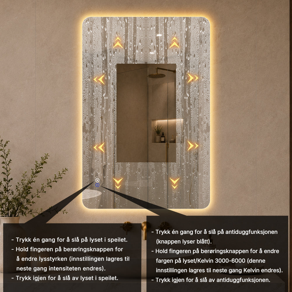 Rektangulært Speil med LED-lys og Antidugg 80x120 cm