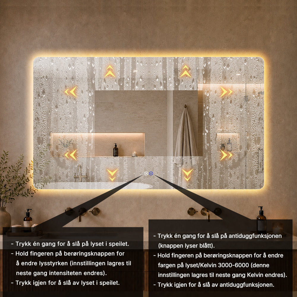 Rektangulært Speil med LED-lys og Antidugg 140x80 cm